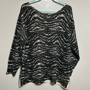 Jessica Simpson Sweater 2X Zebra Print Black Tan NEW Animal Knit Pullover